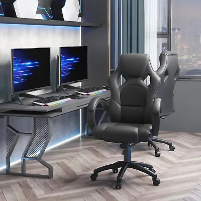 Executive Racing Swivel Gaming Office Chair PU Leather Computer Desk Chair Black • £85.99