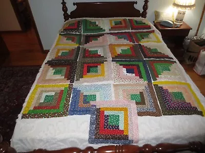 21 Vtg. Hand Sewn LOG CABIN Cotton Patchwork QUILT SQUARES - Approx. 13  X 13  • $59