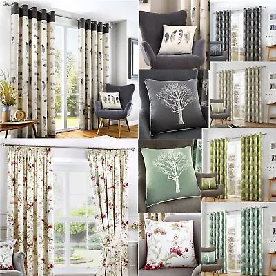 Modern Fusion Abstract Floral Print Ready Made Lined Eyelet Curtains Or Cushions • £35.15