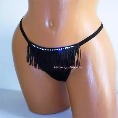 Victoria Secret Very Sexy V-String Panty Thong M XL Satin Fringe Crystal $29 • $10.95