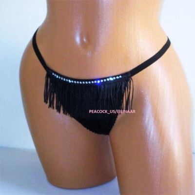 $11.95 • Buy Victoria Secret Very Sexy V-String Panty Thong S M XL Satin Fringe Crystal $29