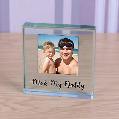 Personalised Glass Photo Block Token - Me And My Daddy Father's Day Dad Birthday • £13.99