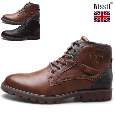 Mens Casual Chelsea Ski Retro Leather Shoes Formal Ankle Work Boots Motorcycle • £28.75