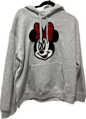 Disney Minnie Mouse Womens Character Embroidered Fleece Hoodie Grey Size XL NWT • $18