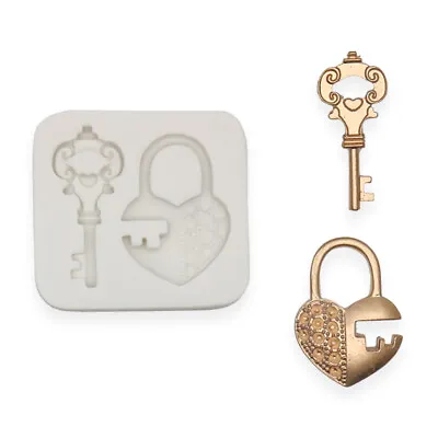 Lock Key Mould Silicone Heart Love Cake Decorating Fondant Icing Chocolate Resin • £5.95