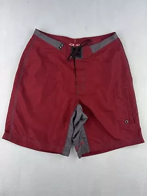 Vintage Oakley Shorts Mens 32 Red Grey With Surf Comb Logo Zip Pocket 90’s • $119.35