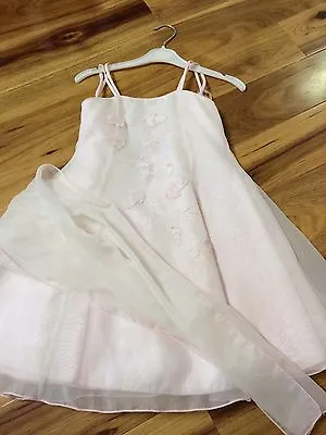 Gorgeous Baby Pink Satin Dress With Scarf In Excellent Condition Kids Age 4-5 • £10.99