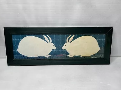 Warren Kimble Two Rabbits Folk Art Framed Picture Farm House Country Decor • $18.74