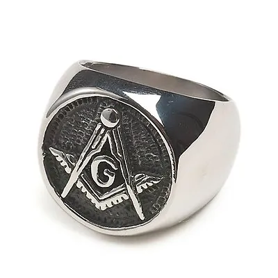 Free Mason Ring - Chiseled Face Freemasonry - Steel Silver Color Masonic Rings • $23.50