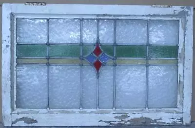 OLD ENGLISH LEADED STAINED GLASS WINDOW TRANSOM SIMPLE GEOMETRIC 28 3/4 X 18 1/4 • $175