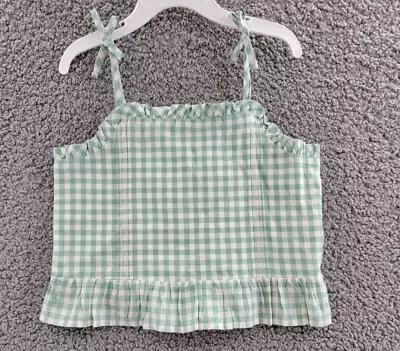 Polo Ralph Lauren Gingham Madras Top Girls 6 Faded Mint Deckwash White Ruffle • $29.27