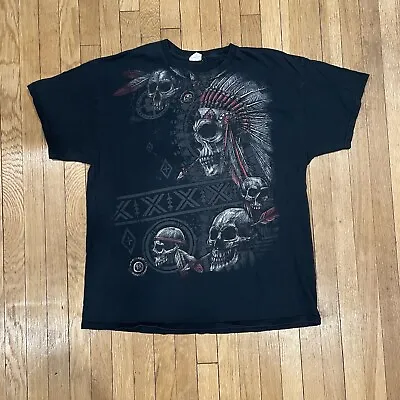 Vintage Y2K Goth Native Skull Grunge Red And Black T Shirt Sz XL • $20