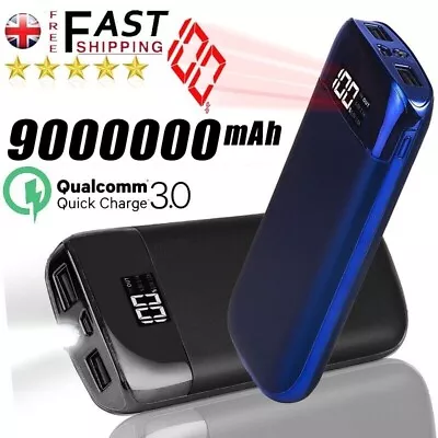 Power Bank 9000000mAh External Battery Backup Charger For IPhone 12/13/14 Blue • £15.79