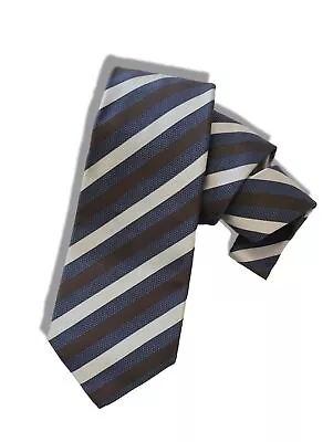 KITON Navy Gray And Brown Striped Silk Jacquard Tie BRAND NEW • $96