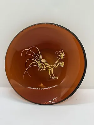 Vintage Italian Art Glass Plate Abstract Amber Dish W Rooster In Center 7” • $50