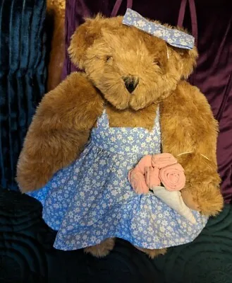 Authentic The Vermont Teddy Bear Company- Blue Floral Dress & Bouquet Jointed  • $11.50