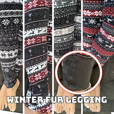 Plus Size Fur Lined Print Leggings Fleece Winter Warm Stretch Pant  • $16.48