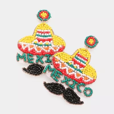 Seed Bead Sombrero Mustache Mexico Earrings • $11.99