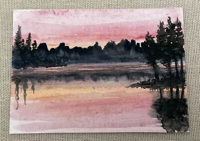 Miniature Original Watercolor Painting ACEO Natalja Picugina Signed “EVENING” • $15