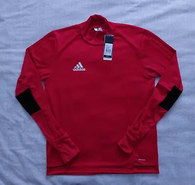 Adidas Running Top Mens Medium Red Climacool Long Sleeves Training 3 Stripes • £24.99