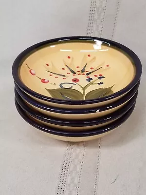 4 HD Designs Simone Dp Sauce Bowls Red Flowers On Cream Purple Trim Ceramic • $73.51