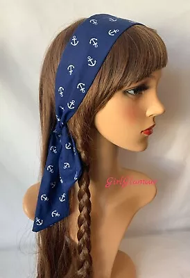 Nautical Headband Bandana Headscarf Anchor Fabric Scarf Hairband Hair Tie Band • £2.99