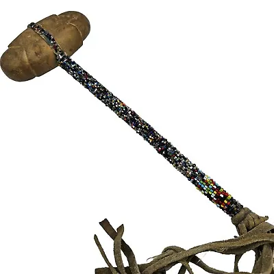 1900-20s Native American Stone War Club Beaded Carved Stone Handcrafted Cracker • $674.10