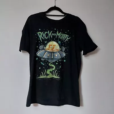 Official Rick And Morty Mens UFO T-Shirt Black Size M • £4.99