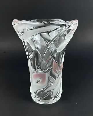 Vintage Heavy Mikasa Frosted Swirl Pink Lilies Crystal Flower Vase Germany • $24.99