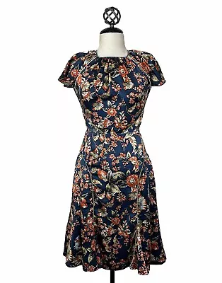 Zac Posen Silk Floral Midi Cocktail Dress Womens Cut Out Back Piping Lined Sz 2 • $29