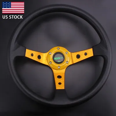 Racing Steering Wheel Universal 14  95mm Deep Dish 6 Bolt With Horn Button • $30.99