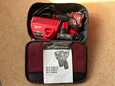 Milwaukee Fuel M12FIW38 3/8 Stubby Impact Wrench + Charger + 2x Batteries + Case • £87