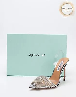 RRP€400 AQUAZZURA Slingback Shoes US6 UK3 EU36 Rhinestones Made In Italy • £88