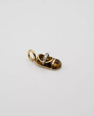 RARE Leopard ENAMEL Diamond 18K Yellow Gold Signed AARON BASHA SHOE Pendant • $750