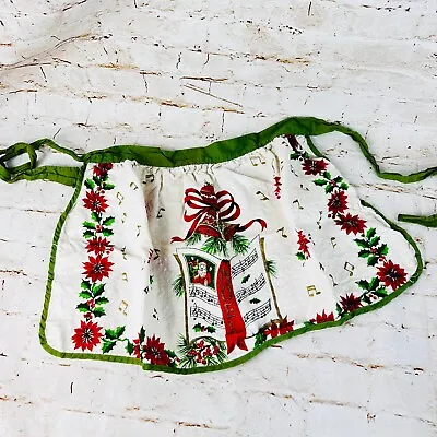 Vtg Cotton Christmas Hostess Half Apron Retro Mcm • $19.88