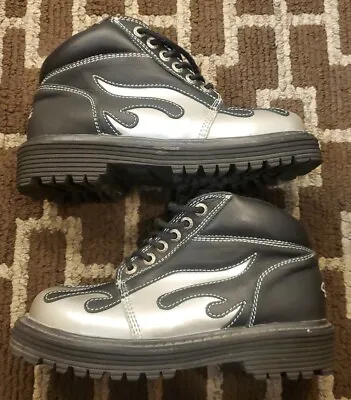 Awesome Vintage Y2k Sha Sha Brand Tribal Flame Silver/black Boots Men's Size Us7 • $225