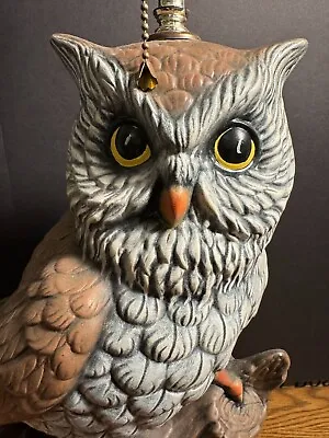 Vintage Large Great Plain Owl Lamp HTF Detailed Feathers Got The LOOK! Tall 29  • $259.99