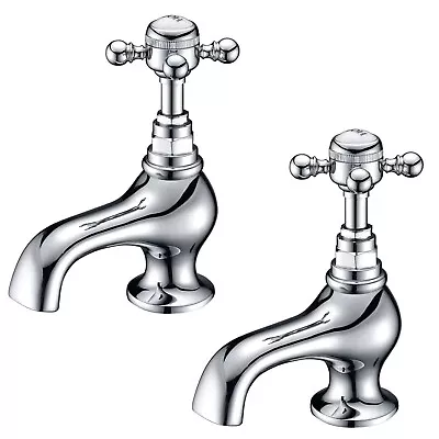 Edwardian Traditional Victorian Cross Handle Twin Basin Tap Chrome Hot And Cold • £44.99