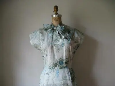 Vintage L 50s S Milton Lippman Winter Pastel Floral Ascot Bow Pinup Wiggle Dress • $128