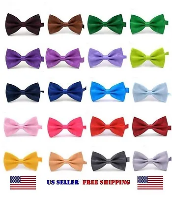 BOW TIE MENS ADJUSTABLE SOLID COLOR WEDDING TUXEDO NECKTIE US SELLER Free Ship • $5.97