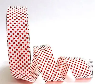 25m Roll Dot Bias Binding - 30mm - White / Red 446 - Cotton Fabric Folded Trim • £21.99