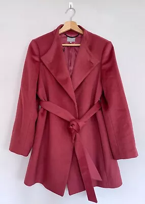 Jaeger Rose Pink 100% Wool Belted Coat Fully Lined - UK 12 • £55