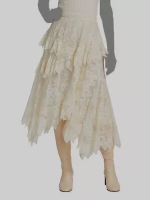 $595 Zimmermann Women's Ivory Lace Asymmetric Midi Skirt Petite Size-0P • $190.38