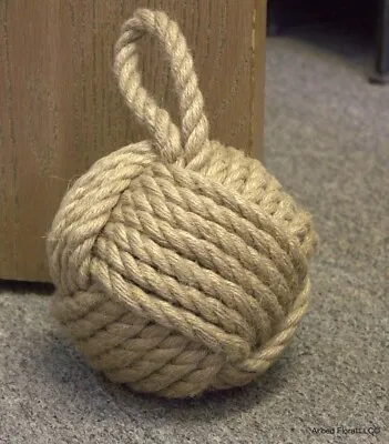 6  Dia. Jute Monkey Fist Rope Knot Door Stopper Nautical Wedge Bookend Natura • $25.95