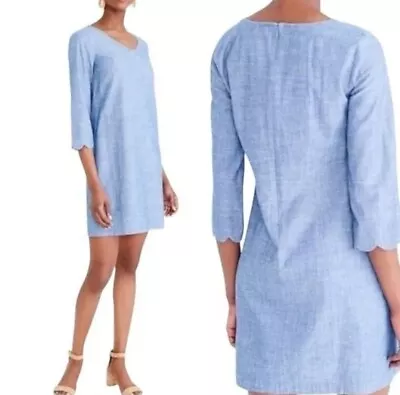 J. Crew NEW Women's Chambray Dress With Scallop Edges Size 8 Style L0525 • $38