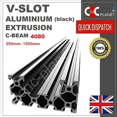 C-beam Black  V-slot 4080 Aluminium Extrusion U Profile Linear Guide Rail Cnc  • £13.95
