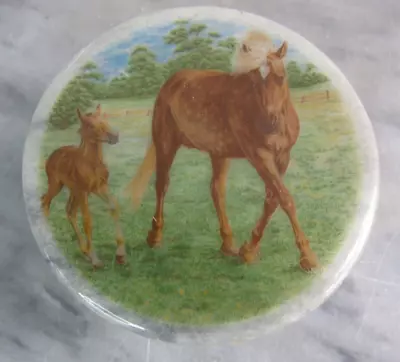 Vintage Marble Trinket /Jewelry Box W/ Lid HORSE AND COLT • $18.85