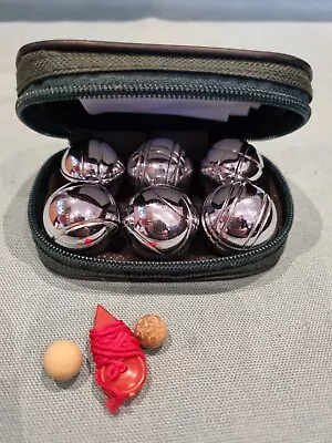 £7.49 • Buy Novalty Desktop Silver Metal French Boules Set Carry Case Jack Mesure Rope GC