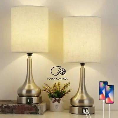 2PC Set Small Table Lamp Bedside Reading Lamp Touch Control 2 USB Charging Ports • $38.94