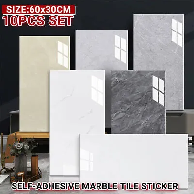 10  Self Adhesive Marble Tile Effect Sticker Kitchen Bathroom Home Wall Stickers • £3.99